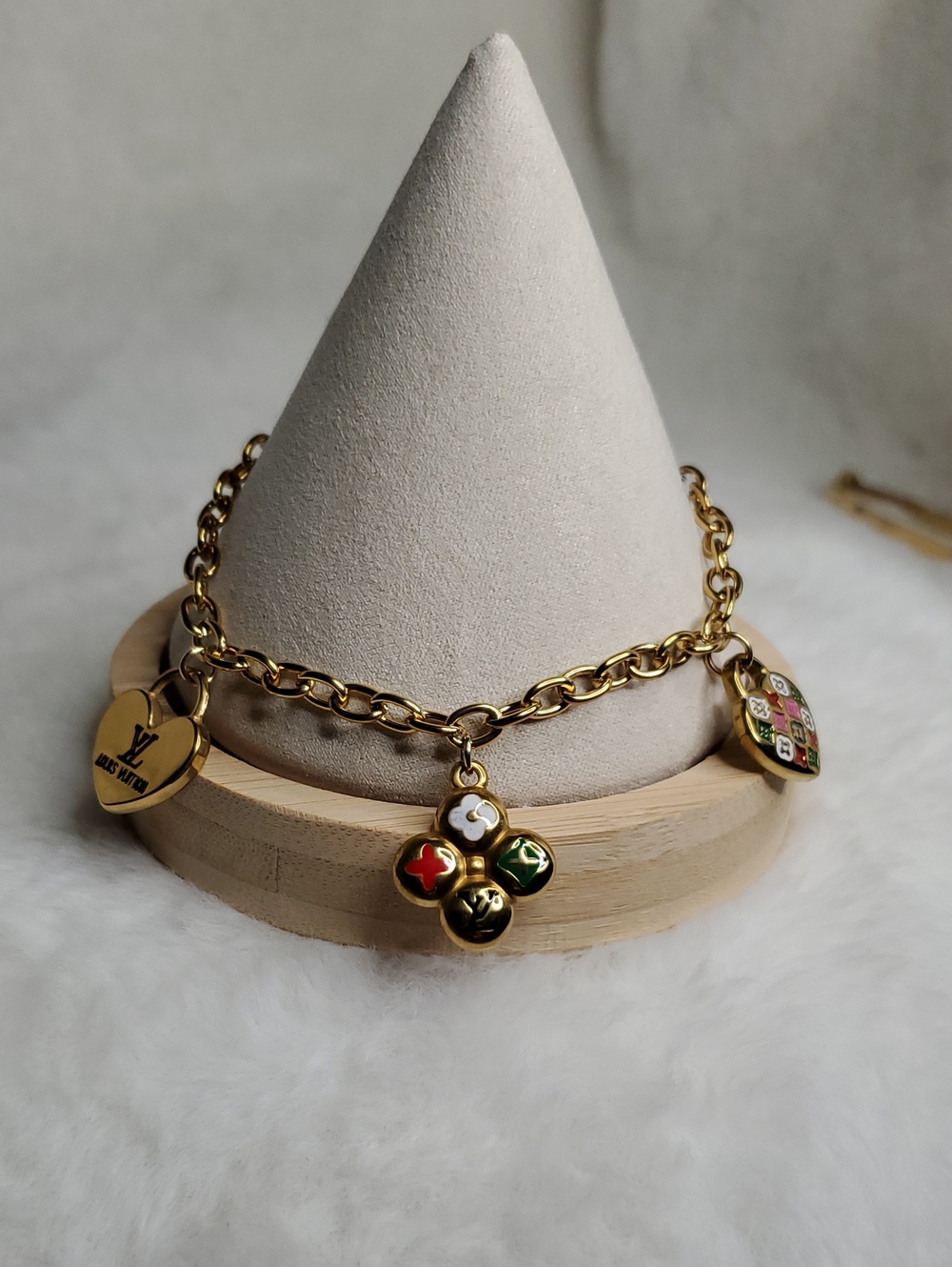 Fashion Jewelry Gold-Tone Multicolor Enamel Charm Bracelet